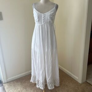 Motherhood maternity small white long dress with lace.